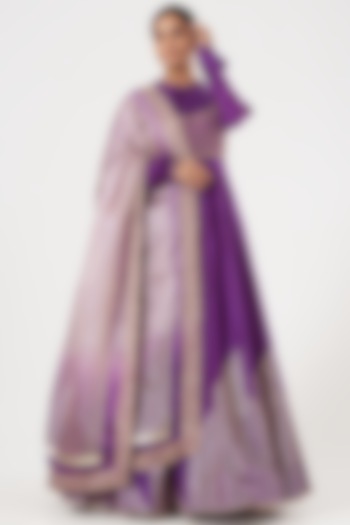 Purple Chanderi Anarkali Set by PRATIBHA SULTANIA