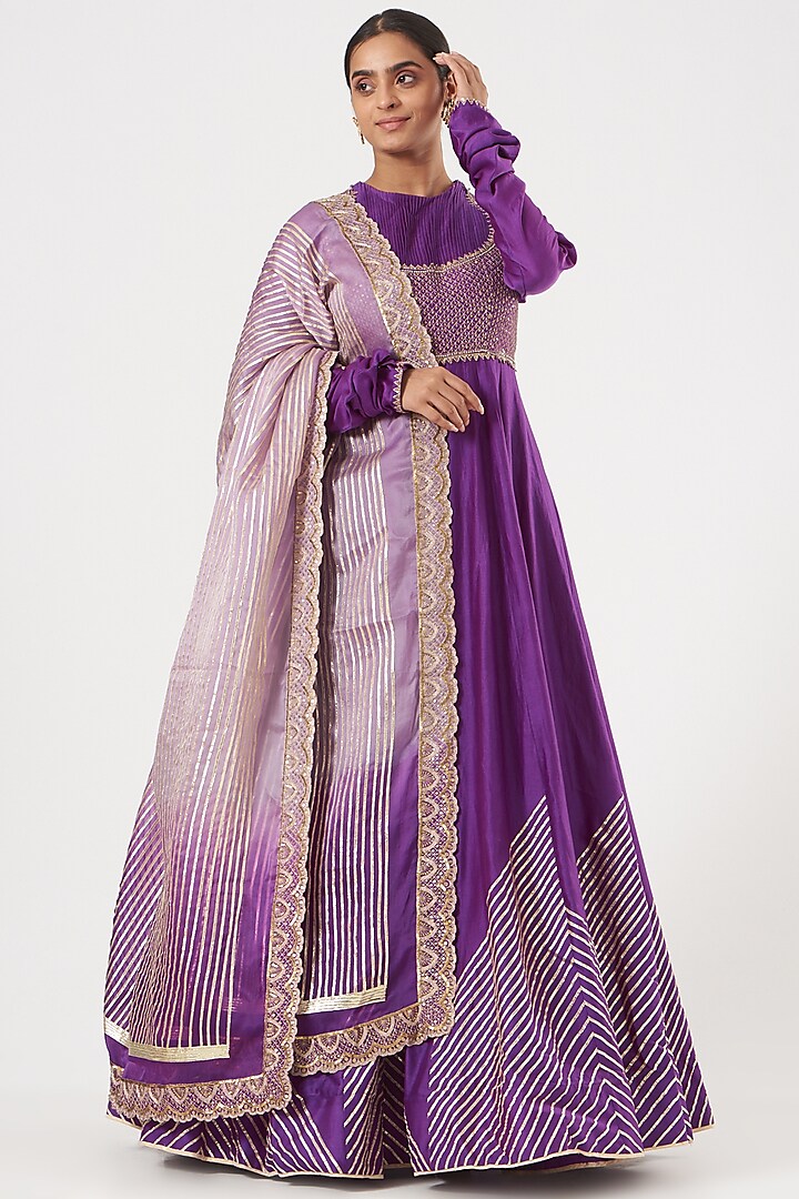 Purple Chanderi Anarkali Set by PRATIBHA SULTANIA