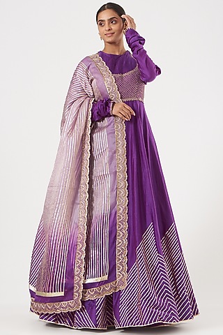 Purple Chanderi Anarkali Set by PRATIBHA SULTANIA