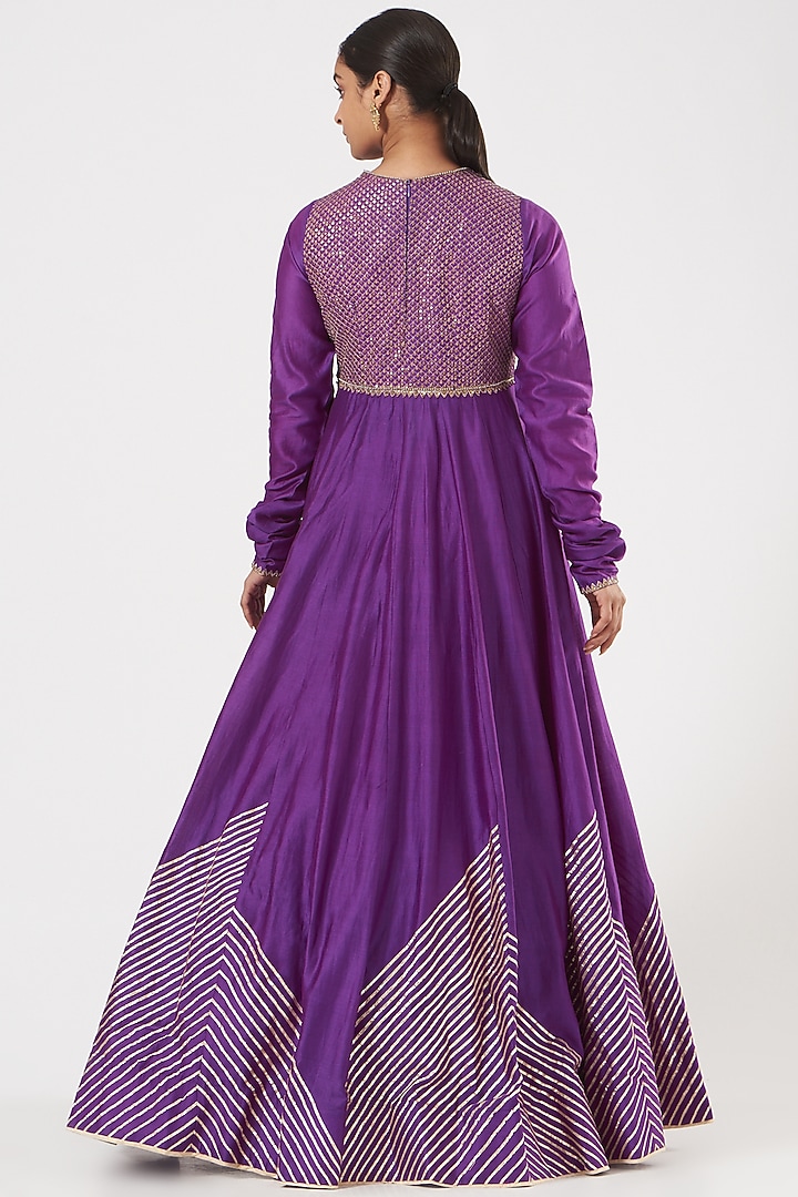 Purple Chanderi Wedding Anarkali Set by PRATIBHA SULTANIA at Pernia's Pop Up Shop