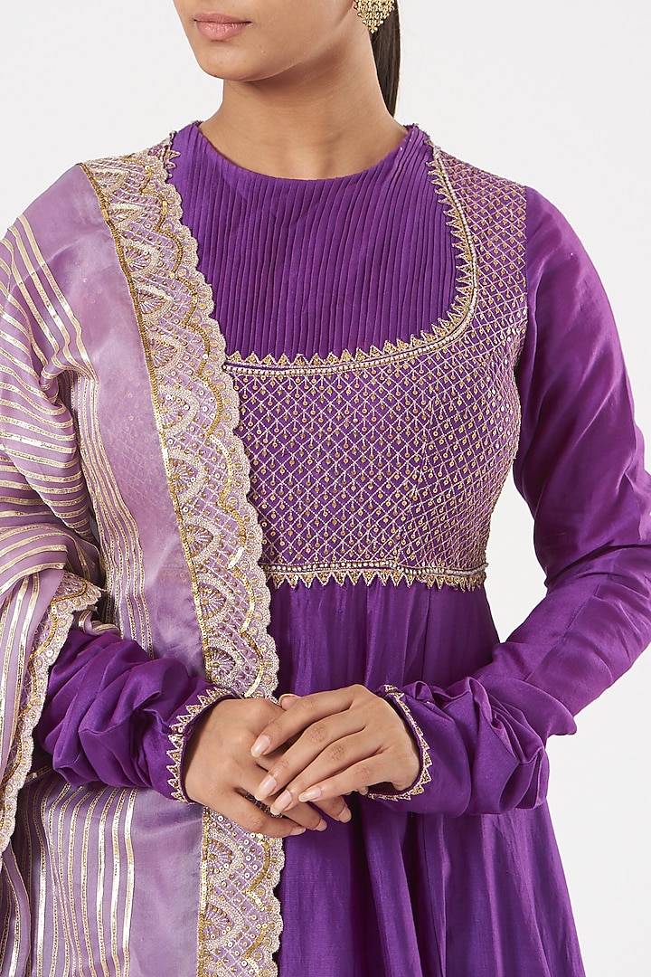 Purple Chanderi Wedding Anarkali Set by PRATIBHA SULTANIA at Pernia's Pop Up Shop