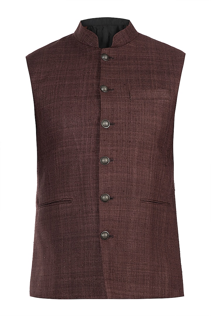 Brown Nehru Jacket Design by Pranay Baidya Men at Pernia's Pop Up Shop 2023