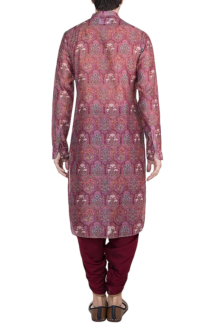 Dull Pink Printed Mughal Kurta by Pranay Baidya Men at Pernia's Pop Up Shop