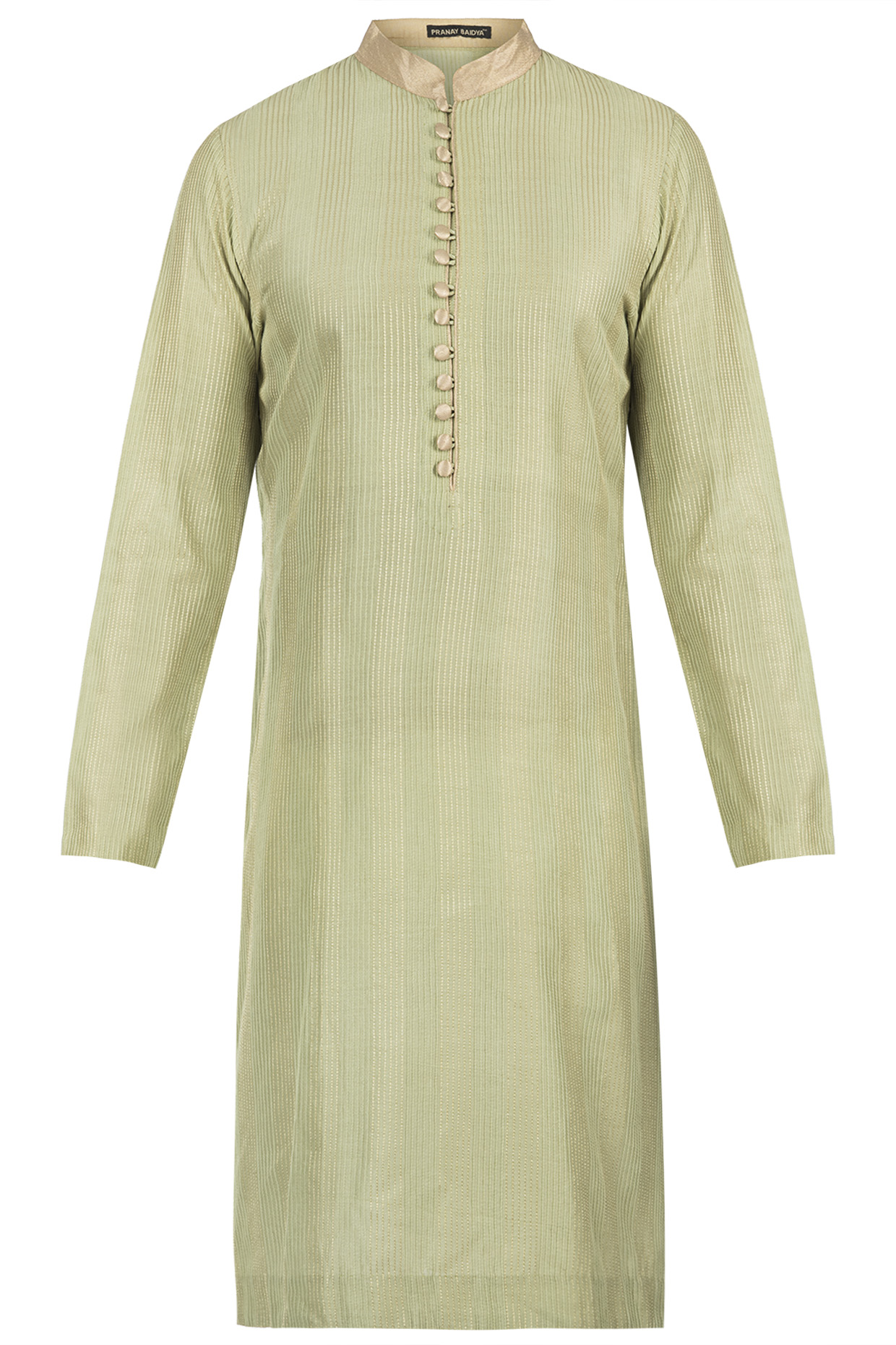 Green Zari Pintucked Kurta by Pranay Baidya Men