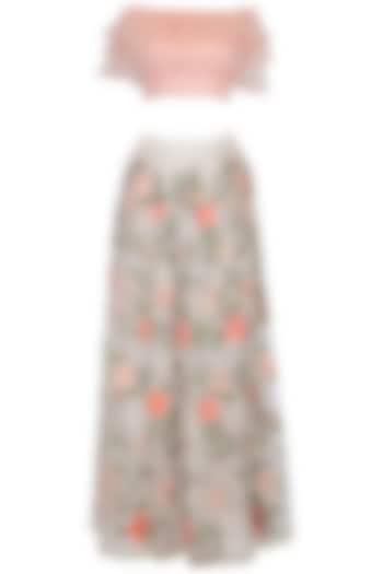 Light Peach Embroidered Lehenga Skirt With Blouse by Pranay Baidya