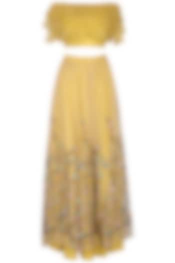 Yellow Embroidered Ruffled Lehenga Set by Pranay Baidya