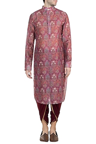 Maroon & Gold Dhoti Pants by Pranay Baidya Men