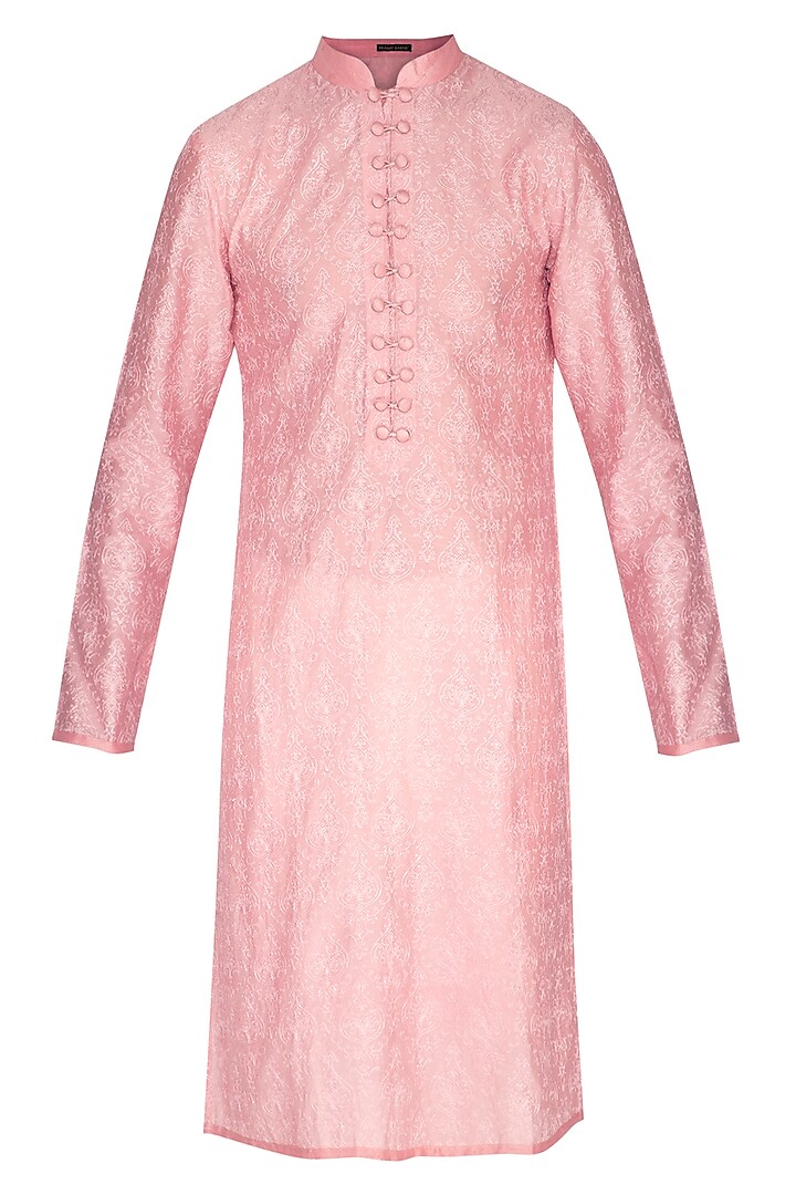 Pink Embroidered Kurta by Pranay Baidya Men