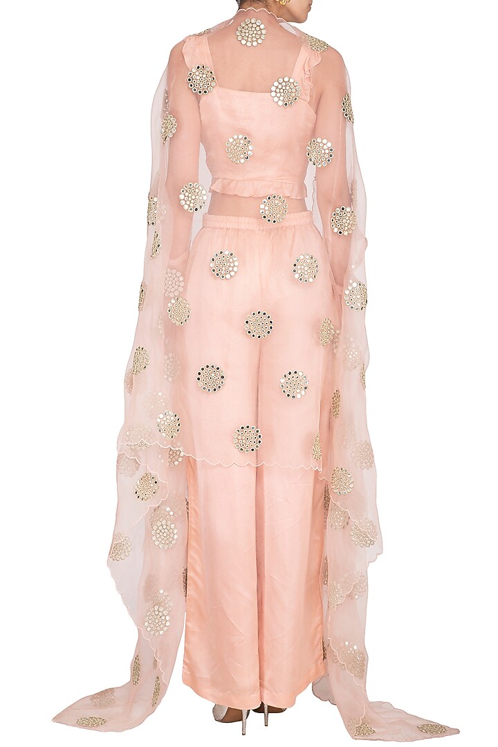 Peach Embellished Cape With Top & Pants by Pranay Baidya at Pernia's Pop Up Shop