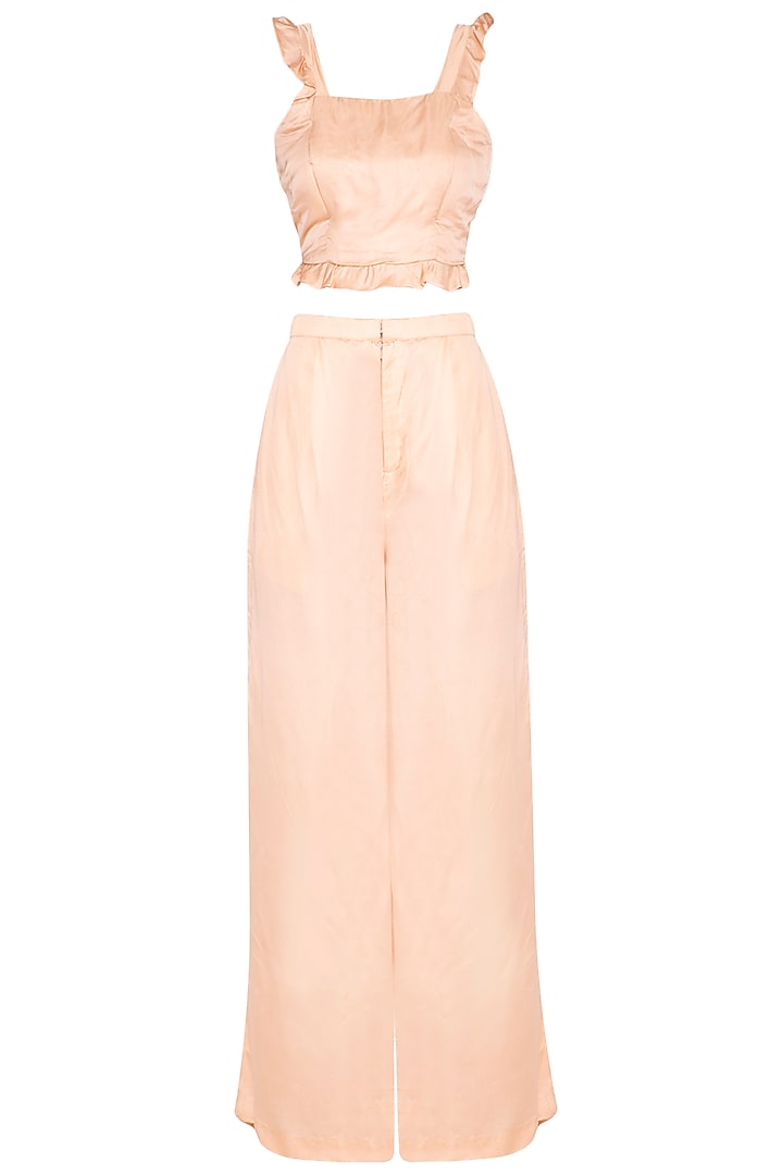 Peach Embellished Cape With Top & Pants by Pranay Baidya at Pernia's Pop Up Shop