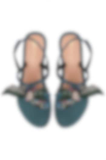 Green Satin Strappy Sandals by Perca