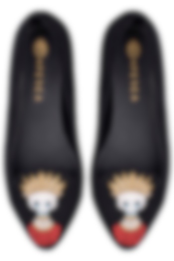 Black Embroidered Flats by Perca