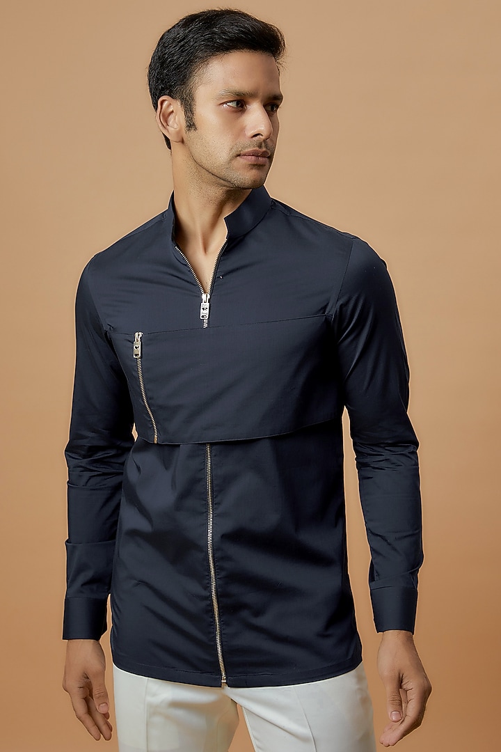 Blue Cotton Printed Party Wear Shirt by Prima Czar at Pernia's Pop Up Shop