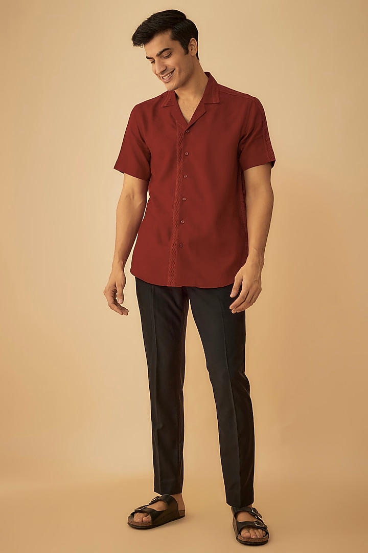 Red Cotton Patchwork Party Wear Shirt by Prima Czar at Pernia's Pop Up Shop