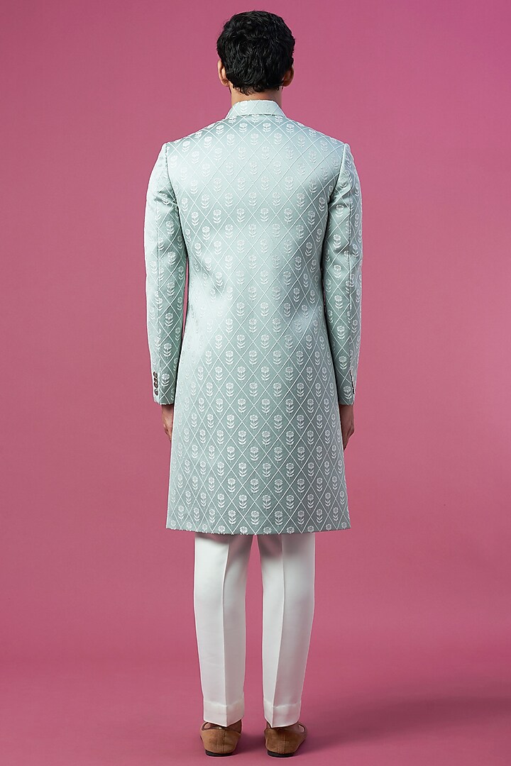 Mint Green Jacquard Wedding Sherwani Set by Prima Czar at Pernia's Pop Up Shop