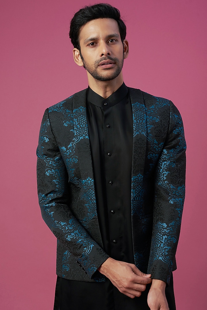 Black Jacquard Indo-Western Set by Prima Czar at Pernia's Pop Up Shop