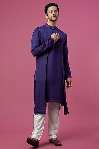 Purple Linen Satin Kurta by Prima Czar