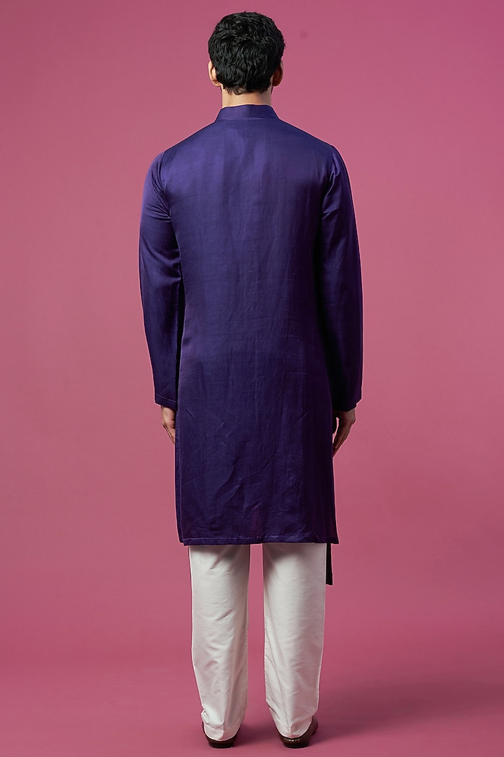 Purple Linen Satin Kurta by Prima Czar at Pernia's Pop Up Shop