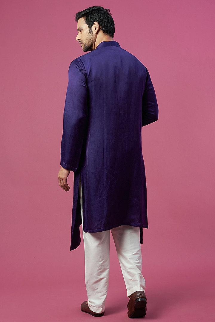 Purple Linen Satin Kurta by Prima Czar at Pernia's Pop Up Shop