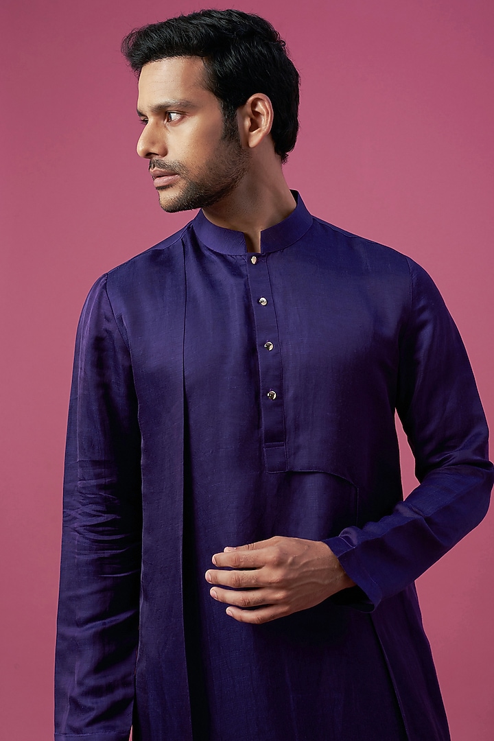 Purple Linen Satin Kurta by Prima Czar at Pernia's Pop Up Shop