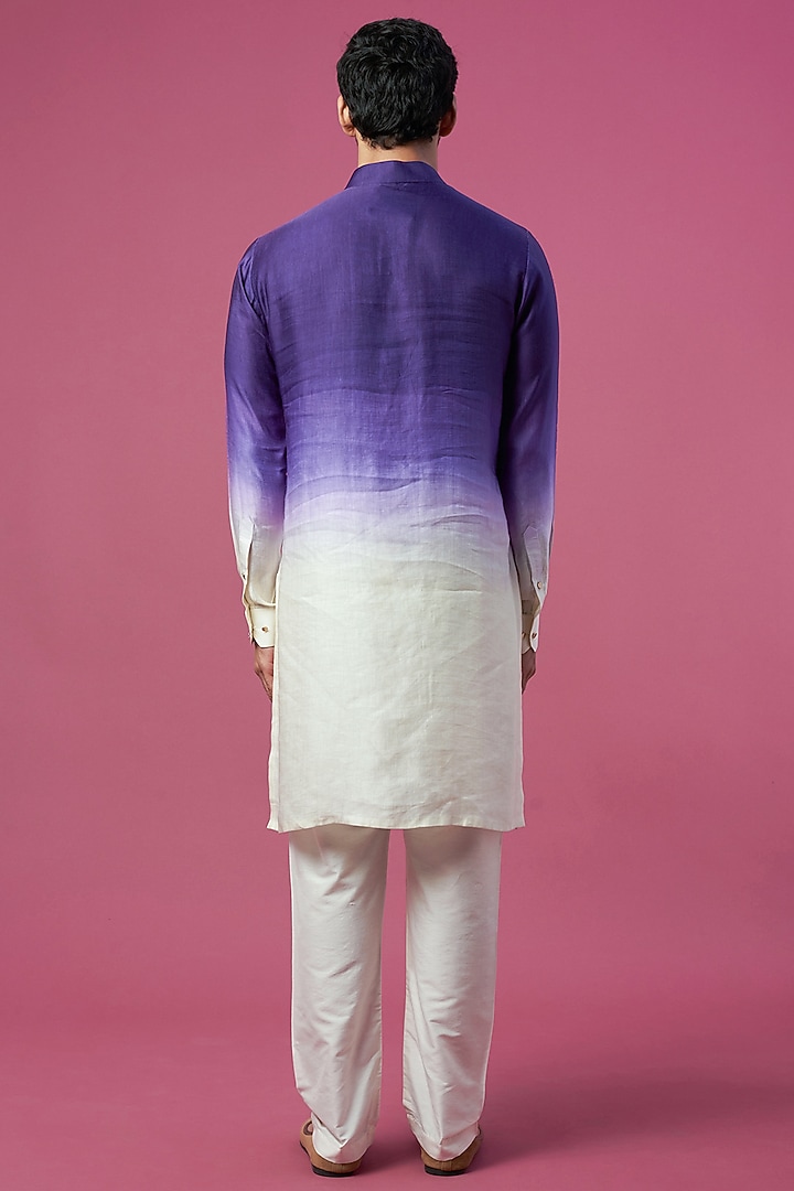 Purple & White Linen Satin Kurta by Prima Czar at Pernia's Pop Up Shop