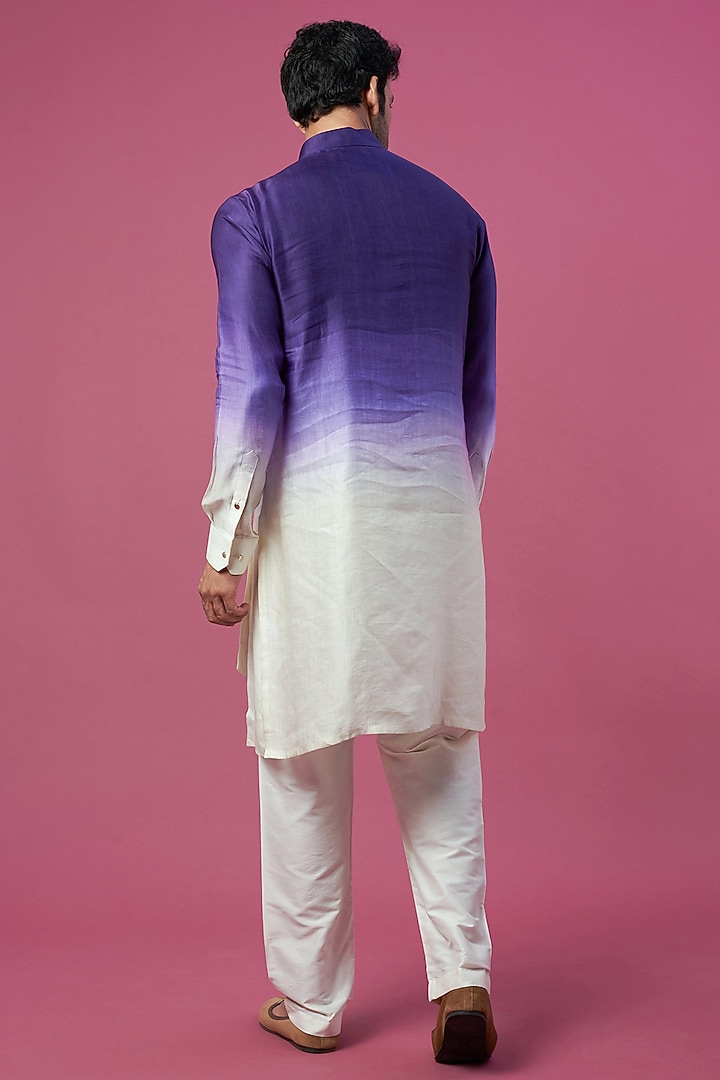 Purple & White Linen Satin Kurta by Prima Czar at Pernia's Pop Up Shop
