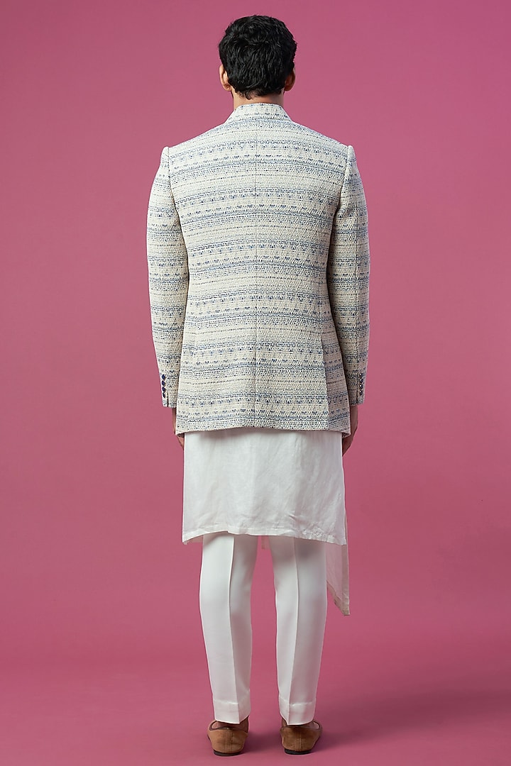Beige Jute Jacquard Indo-Western Set by Prima Czar at Pernia's Pop Up Shop