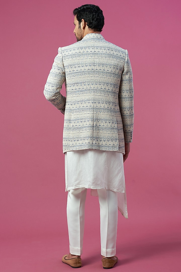 Beige Jute Jacquard Indo-Western Set by Prima Czar at Pernia's Pop Up Shop