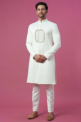 Ivory Embroidered Sherwani Set by Prima Czar