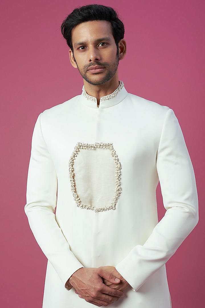 Ivory Embroidered Wedding Sherwani Set by Prima Czar at Pernia's Pop Up Shop