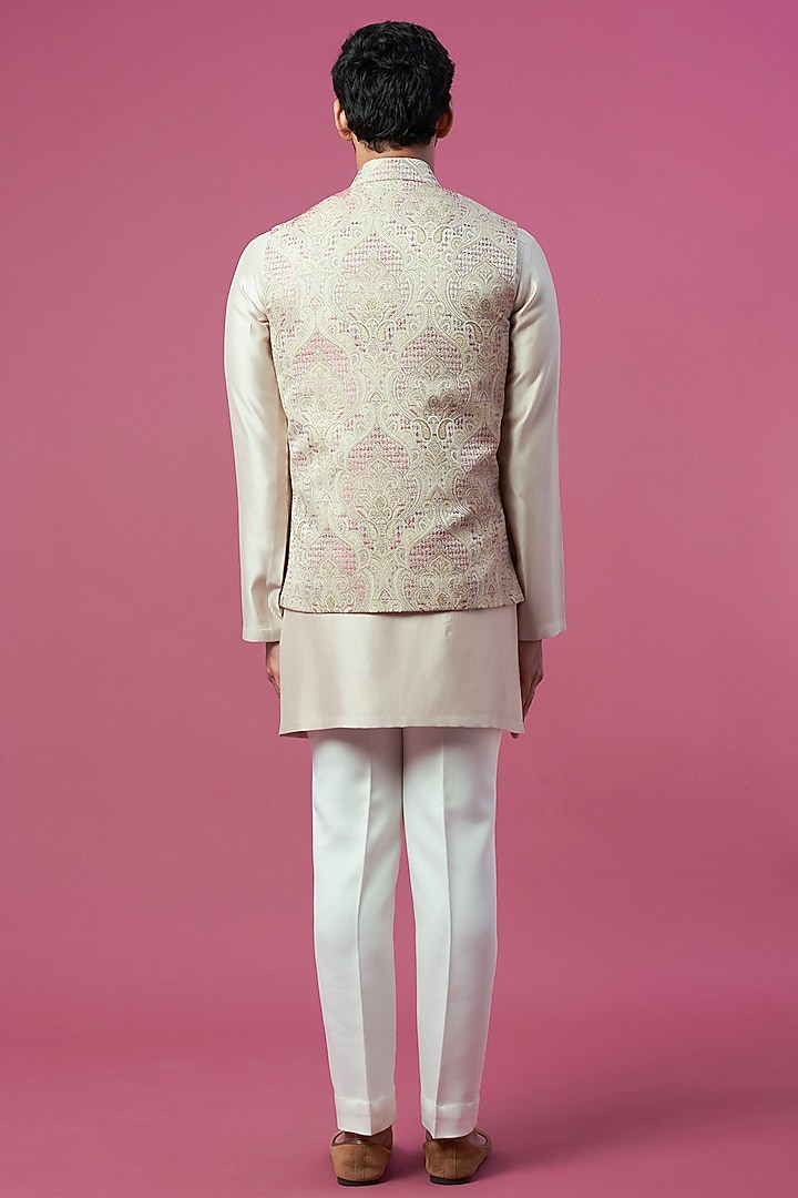 Beige Jacquard Bundi Jacket by Prima Czar at Pernia's Pop Up Shop