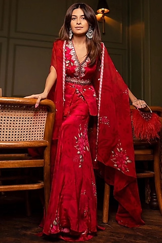 Pink Printed Sharara Set by Isha Gupta Tayal