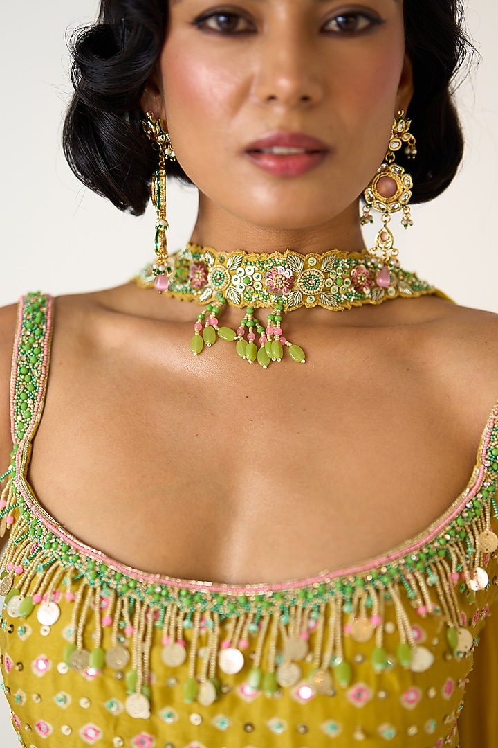 Yellow Chanderi Printed Wedding Sharara Set by Prevasu at Pernia's Pop Up Shop