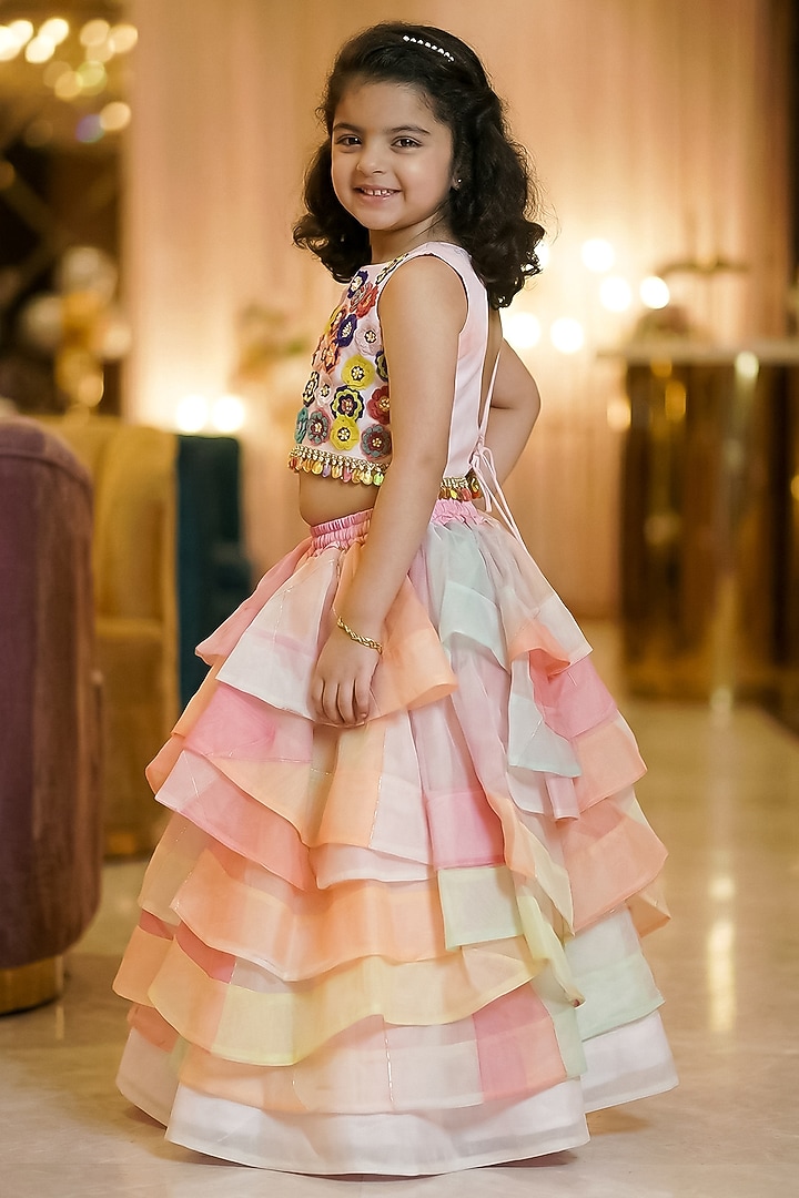 Multi-Colored Tissue Layered Skirt Set For Girls by Pragya exclusive at Pernia's Pop Up Shop