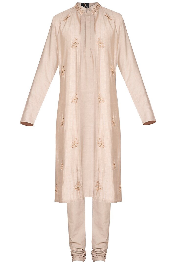 Champagne Gold Kurta Set With Embroidered Jacket by Prathyusha Garimella Men at Pernia's Pop Up Shop