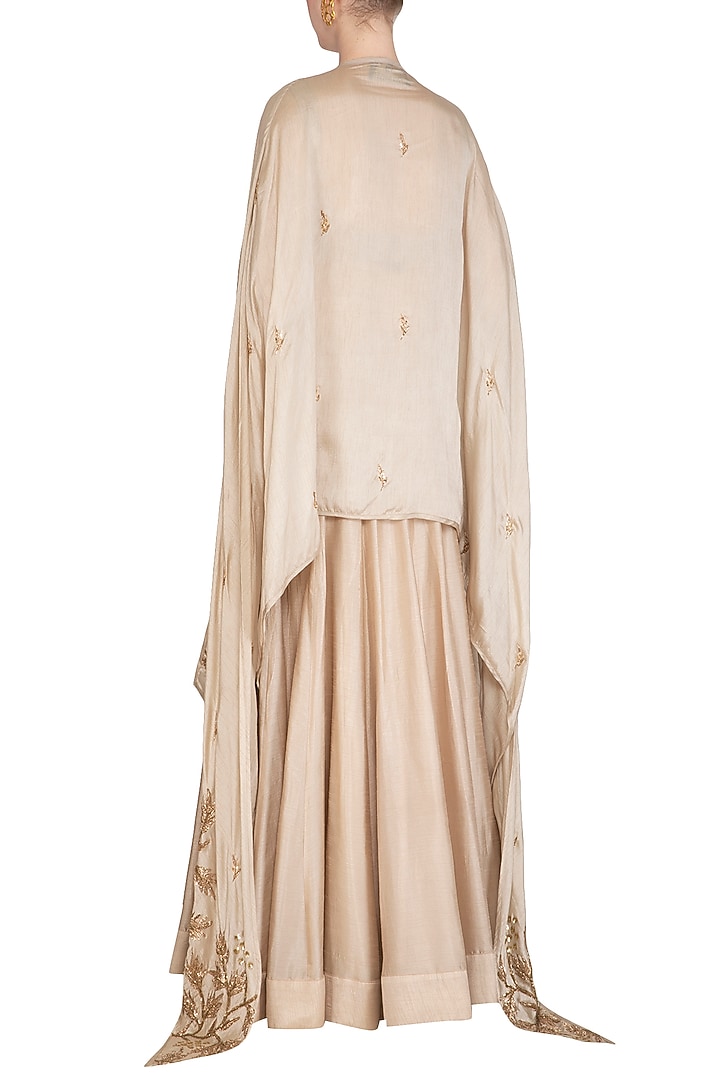 Champagne Gold Embroidered Wedding Lehenga Skirt With Blouse & Cape by Prathyusha Garimella at Pernia's Pop Up Shop