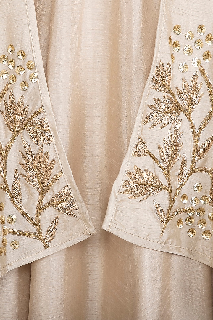 Champagne Gold Embroidered Wedding Lehenga Skirt With Blouse & Cape by Prathyusha Garimella at Pernia's Pop Up Shop
