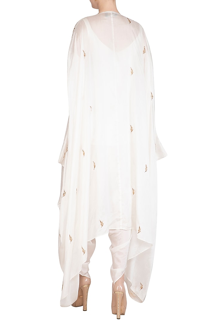 Ivory Embroidered Cowl Cape With Blouse & Dhoti Pants by Prathyusha Garimella at Pernia's Pop Up Shop