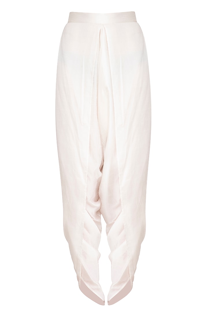 Ivory Embroidered Cowl Cape With Blouse & Dhoti Pants by Prathyusha Garimella at Pernia's Pop Up Shop