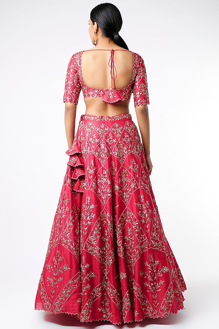 Fuchsia Pink Sequins Embroidered Bridal Lehenga Set by Prathyusha Garimella at Pernia's Pop Up Shop