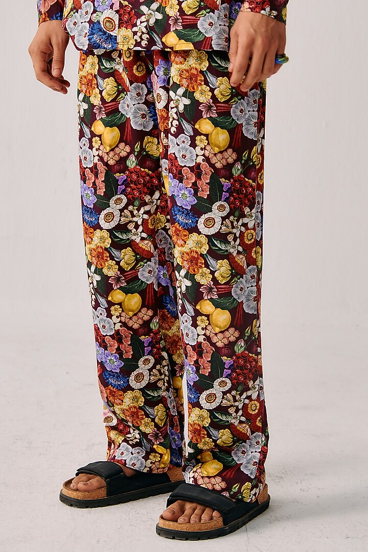 Deep Maroon Modal Digital Printed Lounge Pant by PERTE DEGO at Pernia's Pop Up Shop