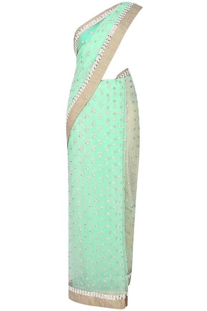 Priti Sahni presents Mint green zari hand embroidered saree available only at Pernia's Pop Up Shop.