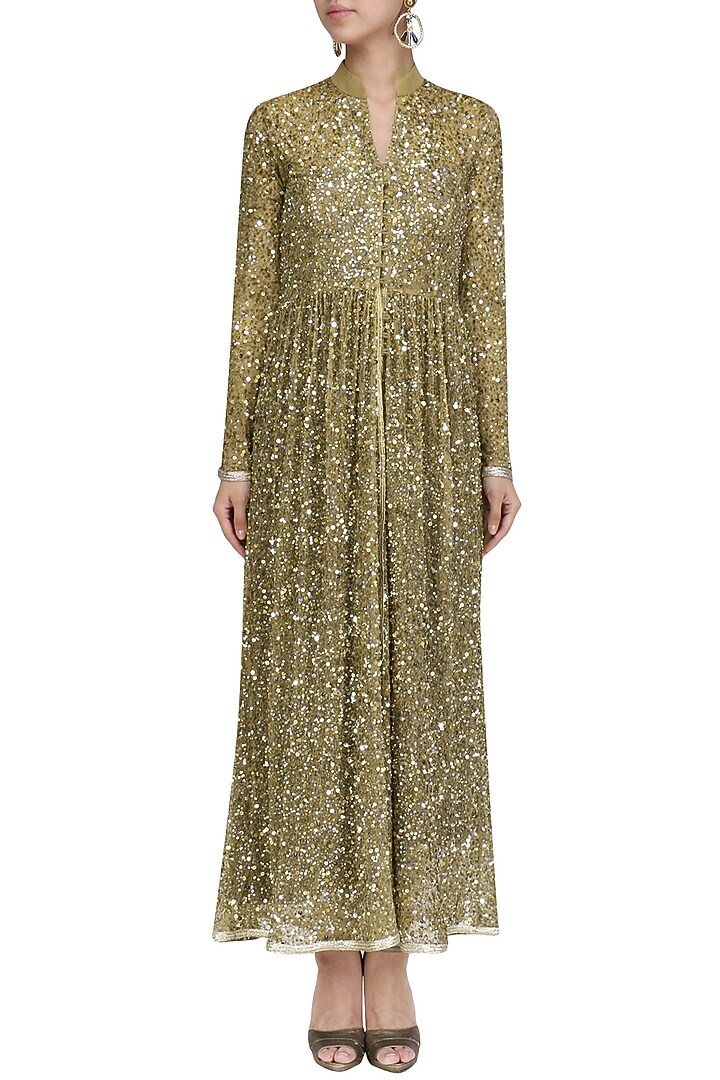 Gold sequins embroidered pleated jacket available only at Pernia's Pop Up Shop.