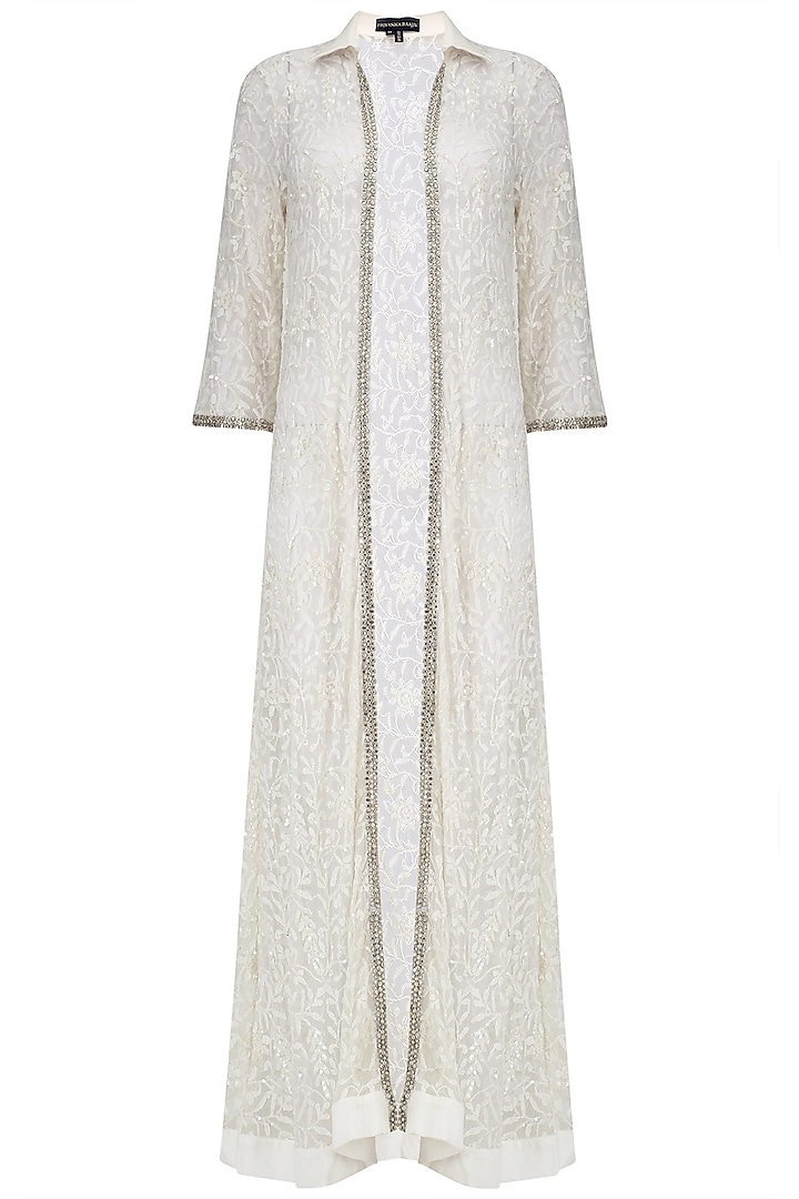 Ivory chikankari sequined jacket available only at Pernia's Pop Up Shop.