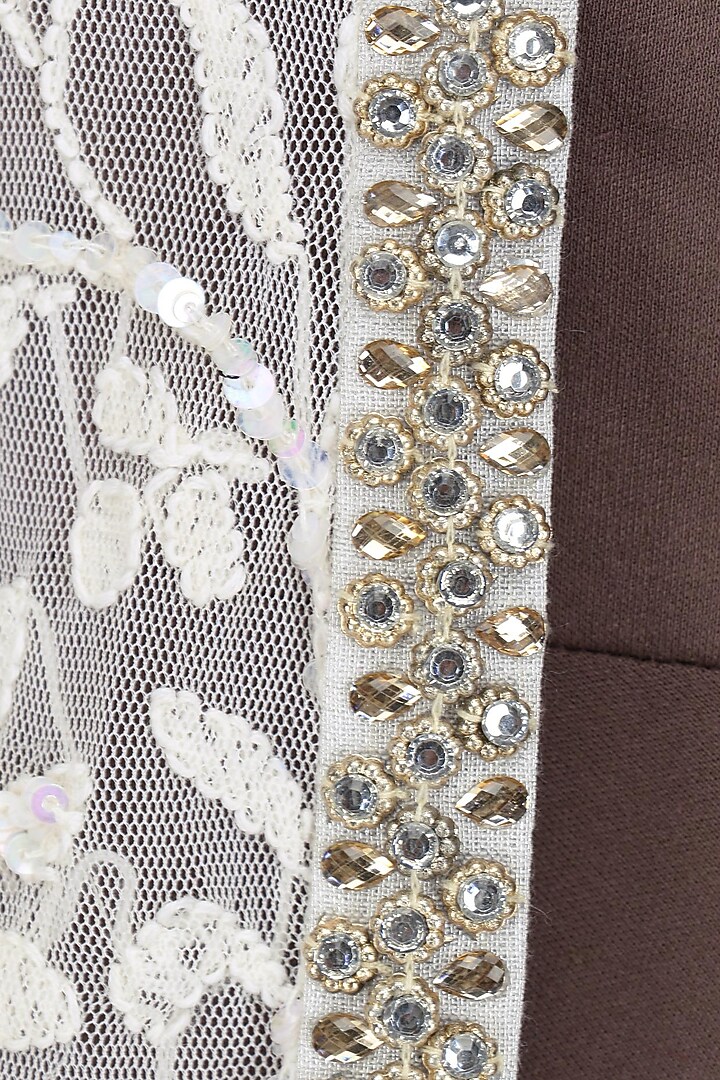Ivory chikankari sequined jacket available only at Pernia's Pop Up Shop.