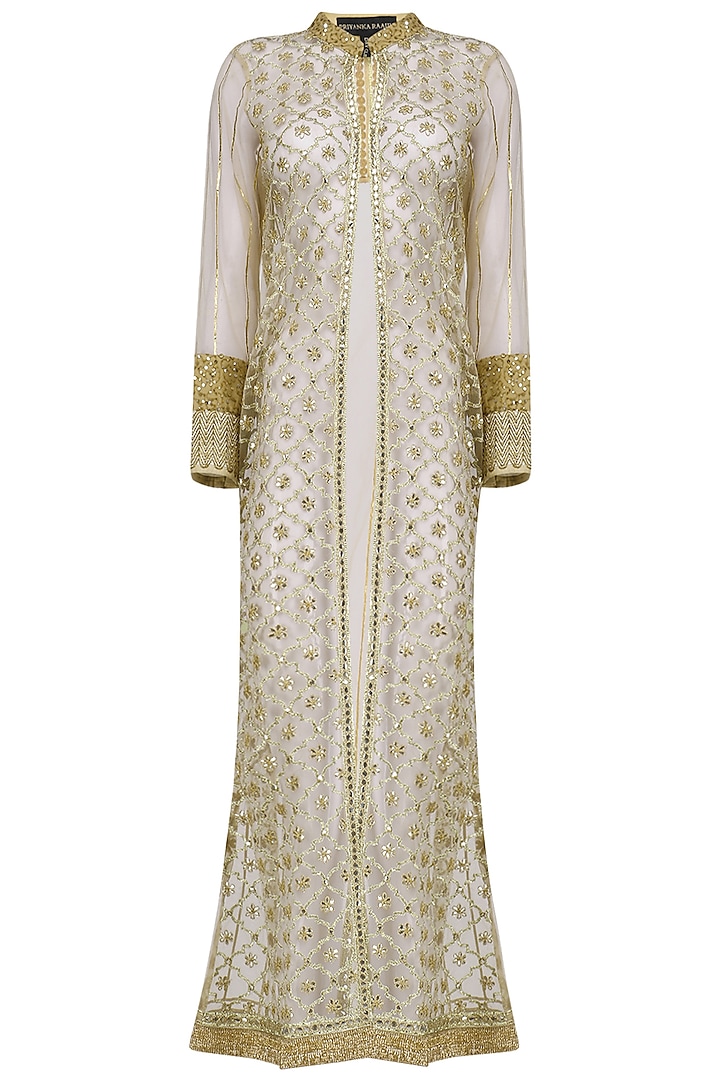 Gold Gota Work Sheer Jacket by Priyanka Raajiv