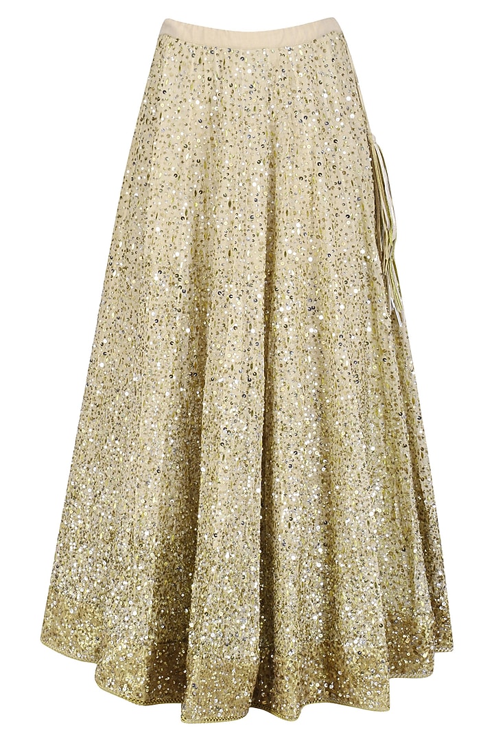 Beige stone embroidered kurta and chanderi lehenga set available only at Pernia's Pop Up Shop.