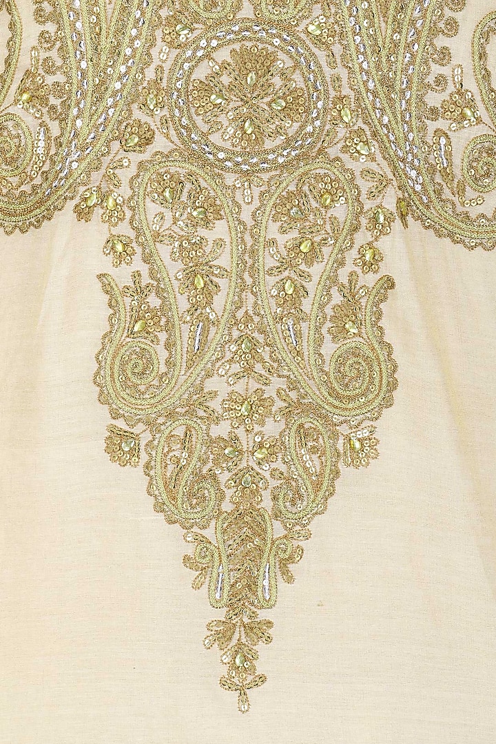 Beige stone embroidered kurta and chanderi lehenga set available only at Pernia's Pop Up Shop.
