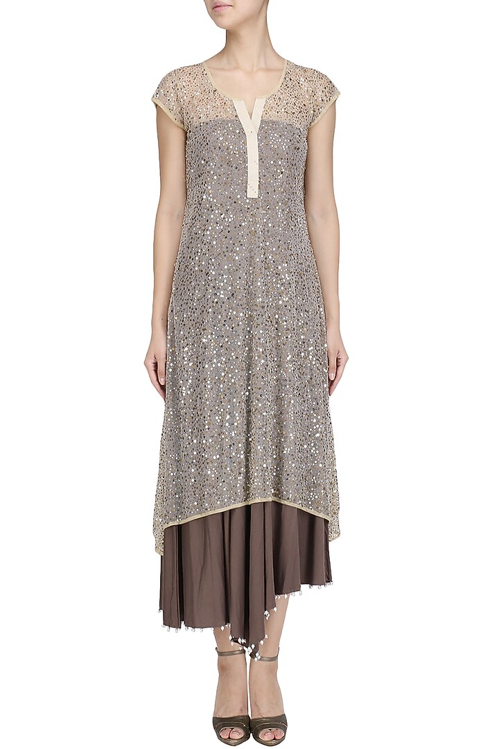 Gold and brown asymmetrical sequined tunic available only at Pernia's Pop Up Shop.