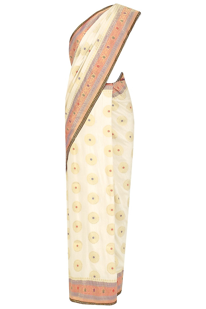 Ivory Brocade Silk Saree by Priyanka Raajiv